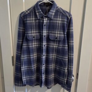 NWT Quince Stretch Sweater Fleece Flannel Shirt Size Medium - Indigo Grey Check